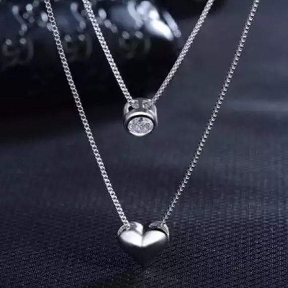 925 STERLING SILVER DOUBLE LAYER HEART NECKLACE - Picture 6 of 8